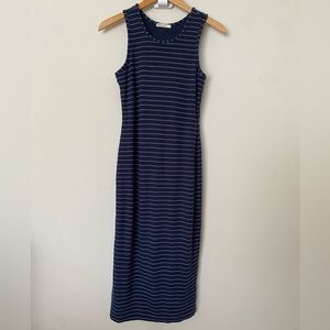 Marine Layer Lexi Rib Daytime Midi Dress - Navy/Light Blue Stripe - Size Small